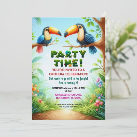 Tropisch Oerwoud Verjaardagsfeest Uitnodiging voor (Staand voorkant)