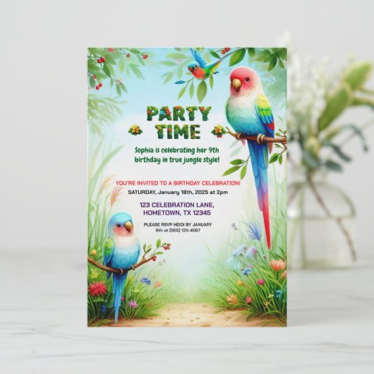 Tropisch Oerwoud Verjaardagsfeest Uitnodiging voor (Staand voorkant)