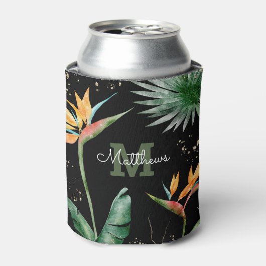 Tropisch olievalk Monogram Script Gold Black Blikjeskoeler (Blikje Voorkant)