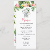 Tropisch Olifant Meisje Baby Shower Menukaart (Voorkant / Achterkant)