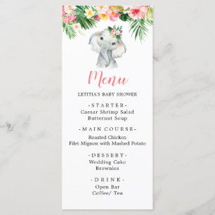 Tropisch Olifant Meisje Baby Shower Menukaart