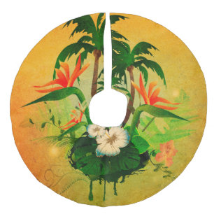 Tropisch ontwerp met bloemen en palmbomen imitatie linnen kerstboom kleed