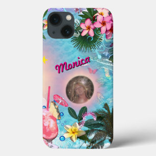Tropisch ontwerp met jouw naam en foto-Hoesje-poor iPhone 13 Hoesje