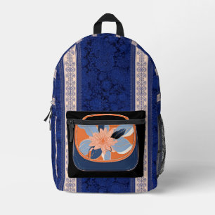 Tropisch Oranje Blauwe AI-kunst Bedrukte Rugzak