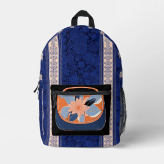 Tropisch Oranje Blauwe AI-kunst  Bedrukte Rugzak