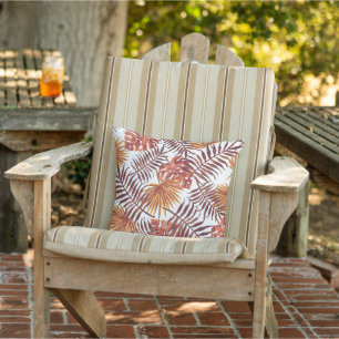 Tropisch Oranje bruine palmbladeren Waterverf Art Buitenkussen