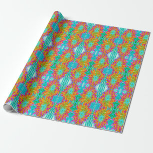 Tropisch Oranje en Heet Roze Sierdahlia Cadeaupapier