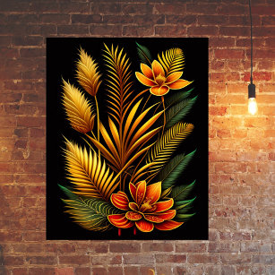 Tropisch Oranje Floral Artwork Poster