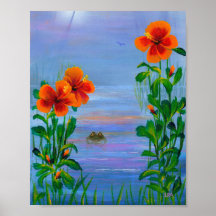 Tropisch Oranje Hibiscus Flowers Frog Creationarts