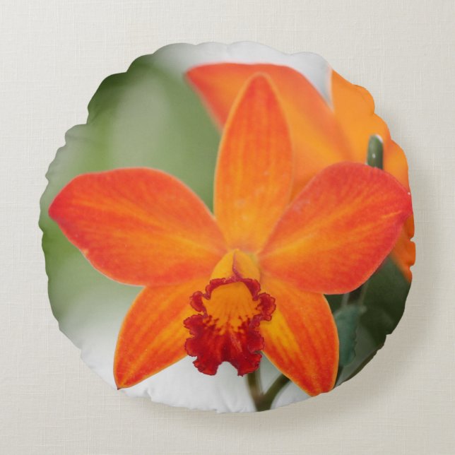 Tropisch Oranje orchidee Round Pillow Rond Kussen (Voorkant)