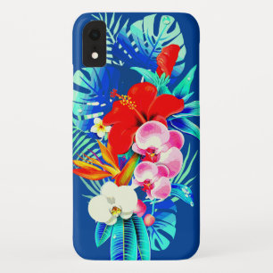 Tropisch orchidee palmblad Hawaiian blauw iPhone XR Hoesje