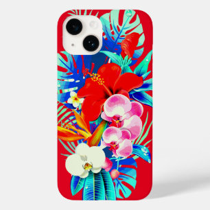 Tropisch orchidee palmblad Hawaiian bloemrood Case-Mate iPhone 14 Hoesje