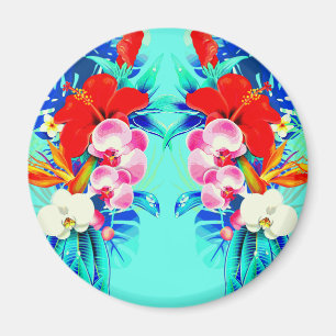 Tropisch orchidee palmblad Hawaiian floral blauwgr Magneet
