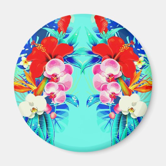 Tropisch orchidee palmblad Hawaiian floral blauwgr Magneet (Voorkant)