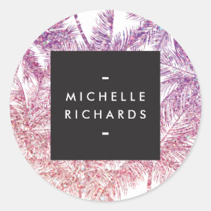 Tropisch Paars/roze glitter-palmstickers Ronde Sticker