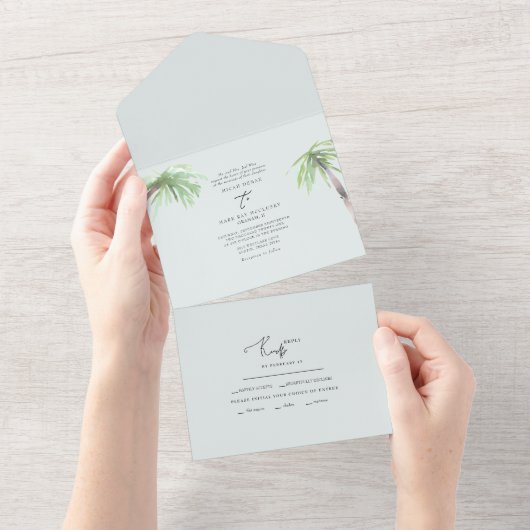 Tropisch palm Bleek seafoam in één uitnodiging (Afscheurbaar)