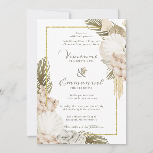 Tropisch palm Boho White Floral Wedding Kaart (Voorkant)