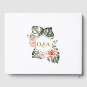 Tropisch palm en Rozen bruiloft monogram Gastenboek (Achterkant)