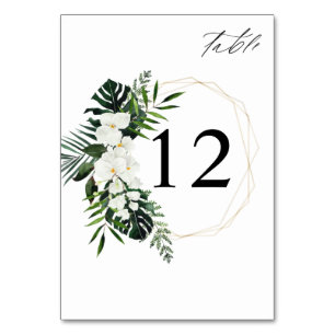 Tropisch palm en wit Floral tabelnummer Kaart