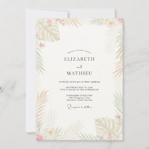 Tropisch Palm Eucalyptus Bruiloft in Champagne Kaart