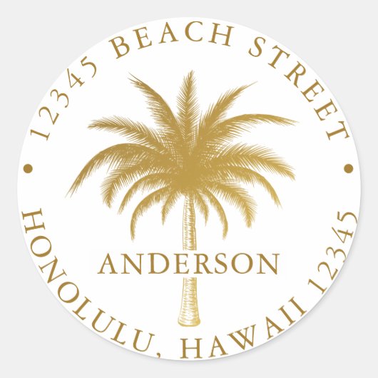 Tropisch palm Gold Return-adres Ronde Sticker (Voorkant)