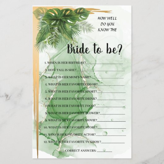 Tropisch palm Ken je het spel van de Bride Shower? Flyer (Voorkant)