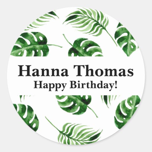 Tropisch palm Leaf Birthday Ronde Sticker (Voorkant)