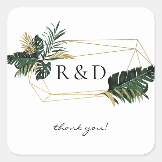 Tropisch palm Leaf Gold 2 Monogram - Vierkante Sticker (Voorkant)