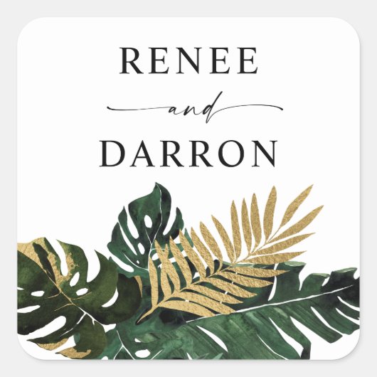 Tropisch palm Leaf Gold 4 Vierkante Sticker (Voorkant)