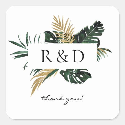 Tropisch Palm Leaf Goud Monogram - Vierkante Sticker (Voorkant)