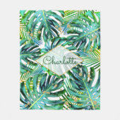 Tropisch palm Leaf Greenery Pattern Gold Glitter Fleece Deken (Voorkant)