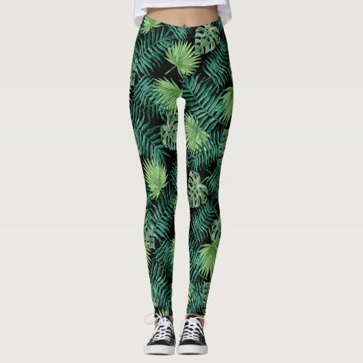 Tropisch palm Leaf Leggings (Voorkant)