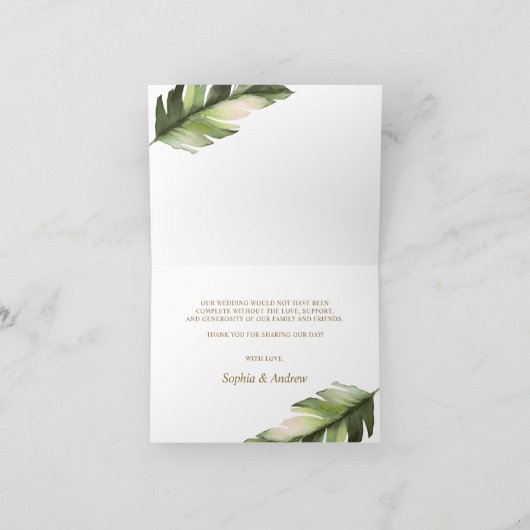 Tropisch palm Leaf Weddenschap Hartelijk dank Bedankkaart (Binnen)