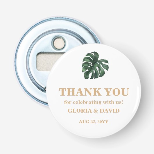 Tropisch palm Leaf Wedding Button Flesopener (Voorkant)