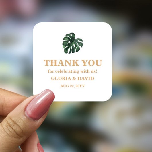 Tropisch palm Leaf Wedding Vierkante Sticker