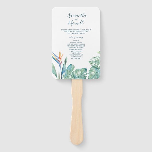 Tropisch palm Leaves Wedding Program Fan Handwaaier (Voorkant)
