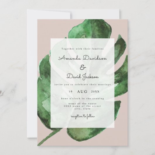 Tropisch palm leest Greenery Modern Wedding Kaart (Voorkant)