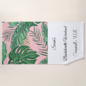 Tropisch palm lef roze handdoekje strandlaken (Voorkant)
