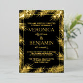 Tropisch palm leveert strandbruiloft echt folie uitnodiging (Staand Voorkant)