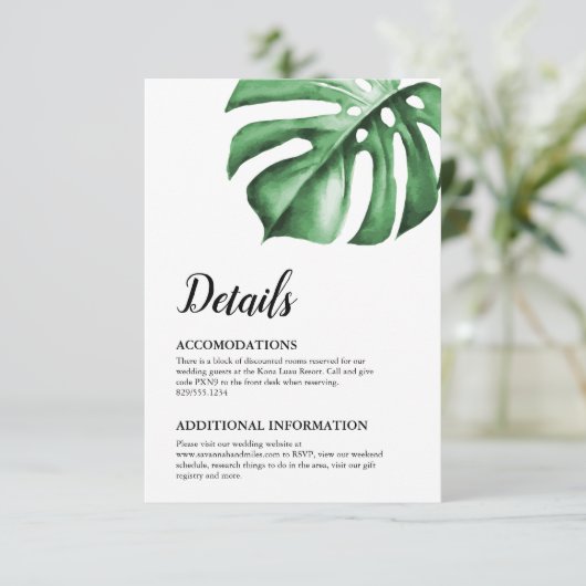 Tropisch palm Monstera blad details kaart inlay (Staand voorkant)