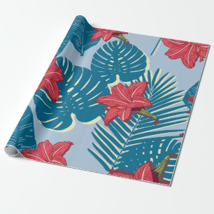 Tropisch palm naadloos bladblauw patroon cadeaupapier