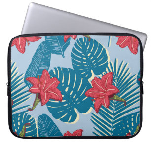 Tropisch palm naadloos bladblauw patroon laptop sleeve