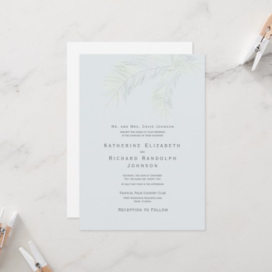 Tropisch palm One Venue Wedding Invitation Kaart (Voorkant / Achterkant in situ)