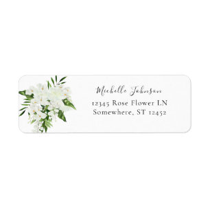 Tropisch palm & White Floral Return Address 2 Etiket