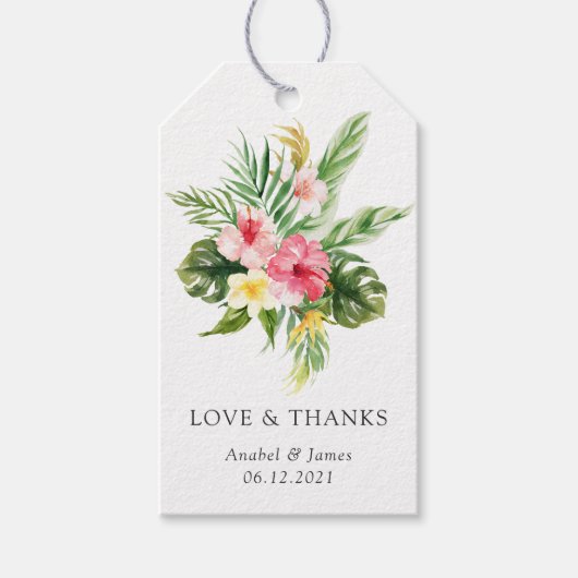 Tropisch palmbanaan lef blush Floral Wedding Cadeaulabel (Voorkant)