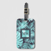 Tropisch palmblad aqua blue marvy monogram eiland bagagelabel (Voorkant (verticaal))