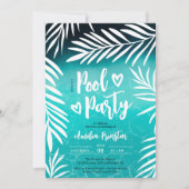 Tropisch palmblad blauw poolfeest Sweet 16 Kaart (Voorkant)