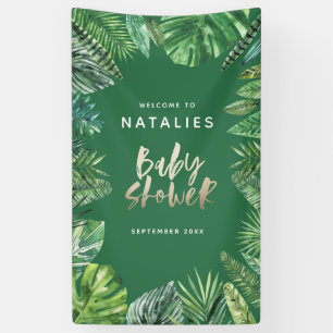 Tropisch palmblad en baby shower met gouden handsc spandoek