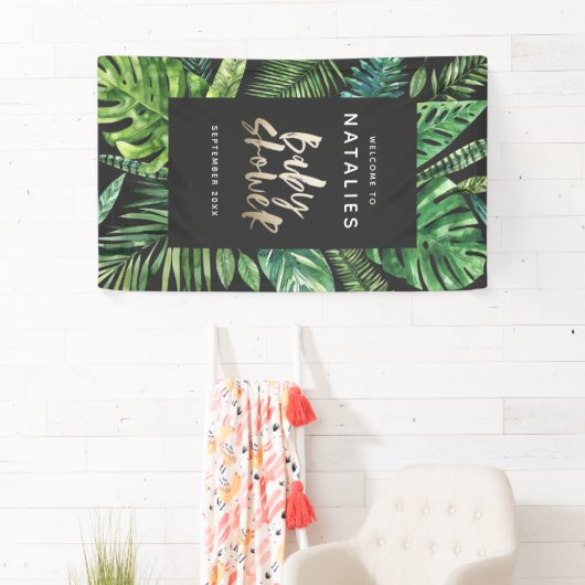 Tropisch palmblad en baby shower met script spandoek (Insitu)