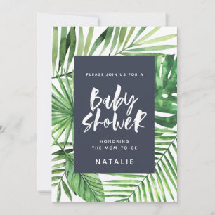 Tropisch palmblad en baby shower-uitnodiging voor  save the date